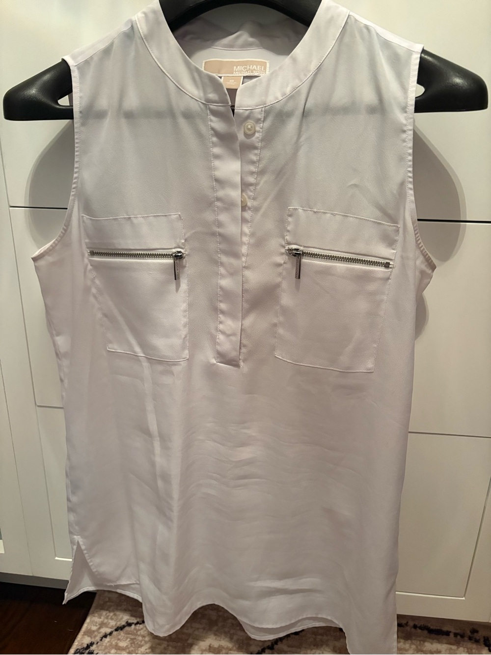 Michael Kors White Sleeveless Zip-Pocket Camisole